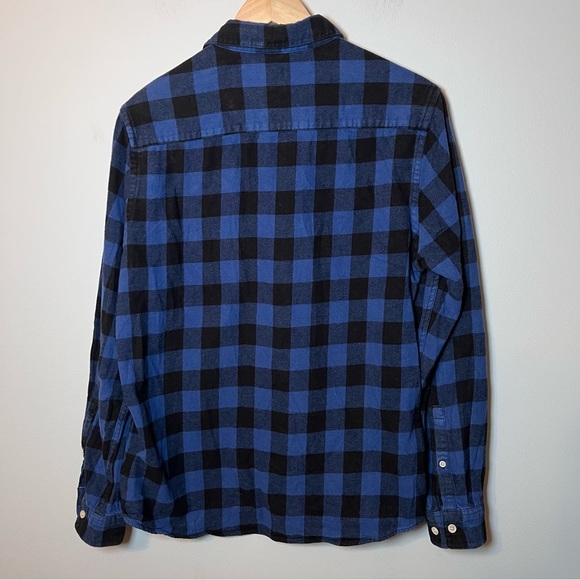 ASOS Flannel Button Front Shirt Men’s L Black Blue Plaid Check Fits Chest 40-42” - Picture 4 of 5